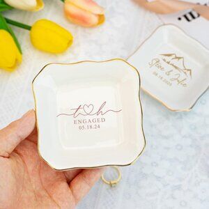 Personalized Wedding Jewelry Dish,Initial and Date Ring Holder,Engagement Trinke